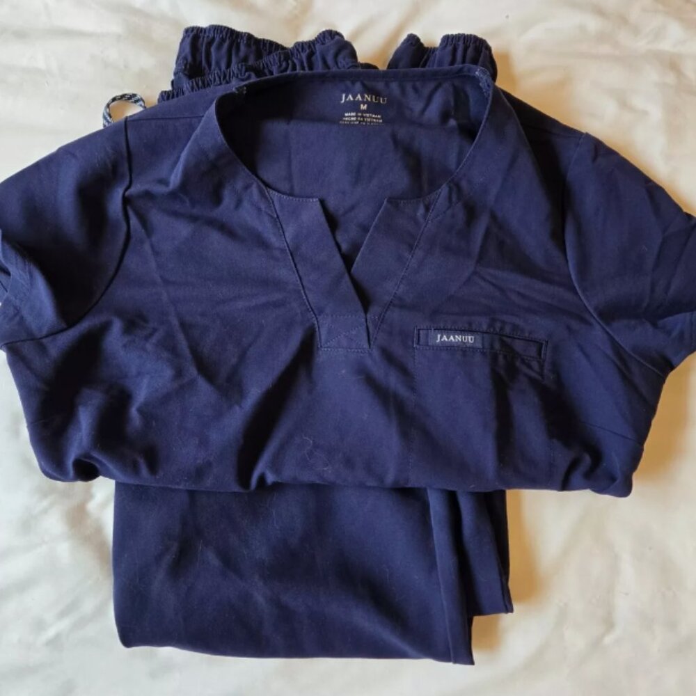 Jaanuu Women's Scrub Set - Navy Blue, Size Medium
